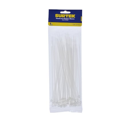 Surtek Cable Tie, 8 in L, Natural, Plastic, 40 lb Strength 114208